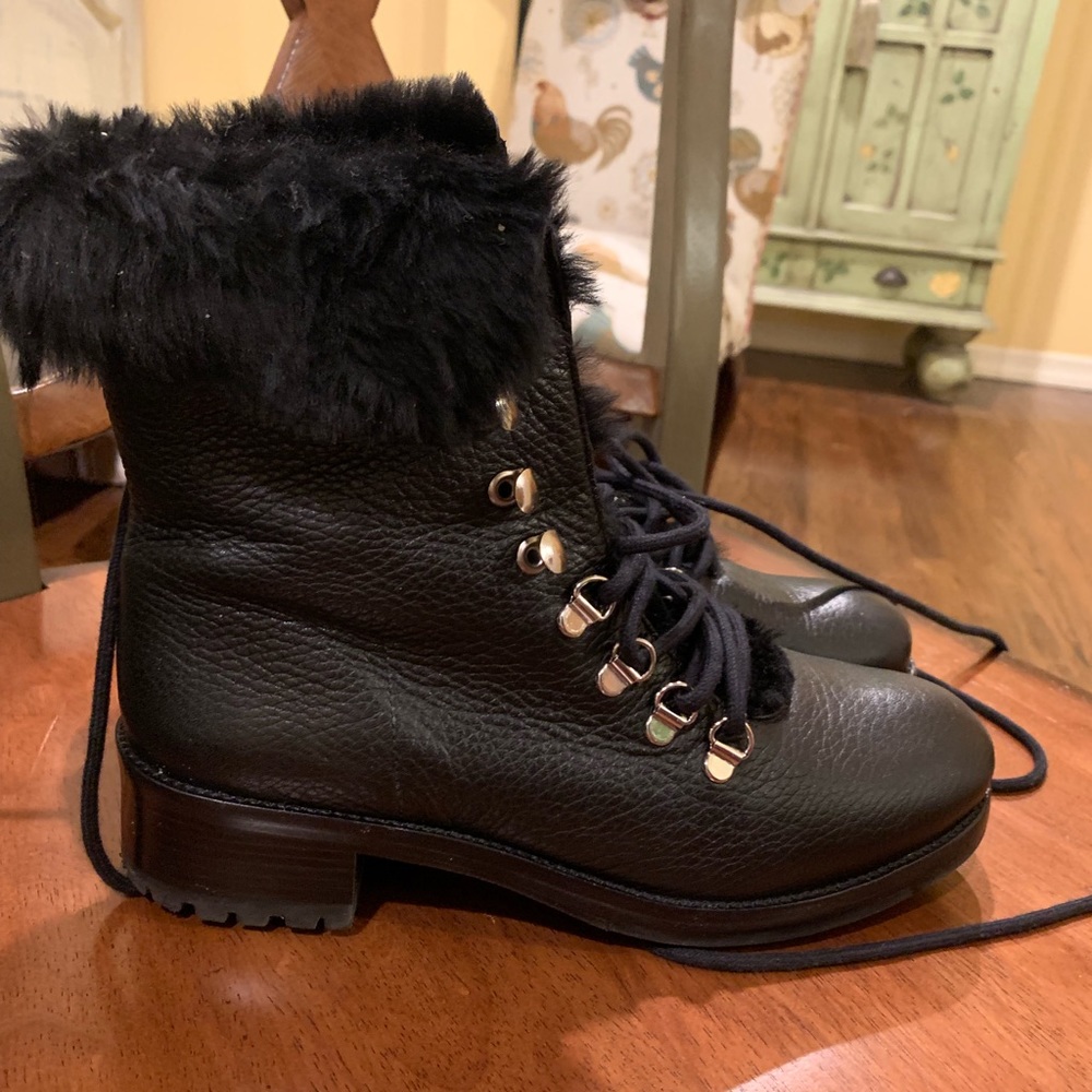 Vince camuto signature rabbit fur trimmed boots